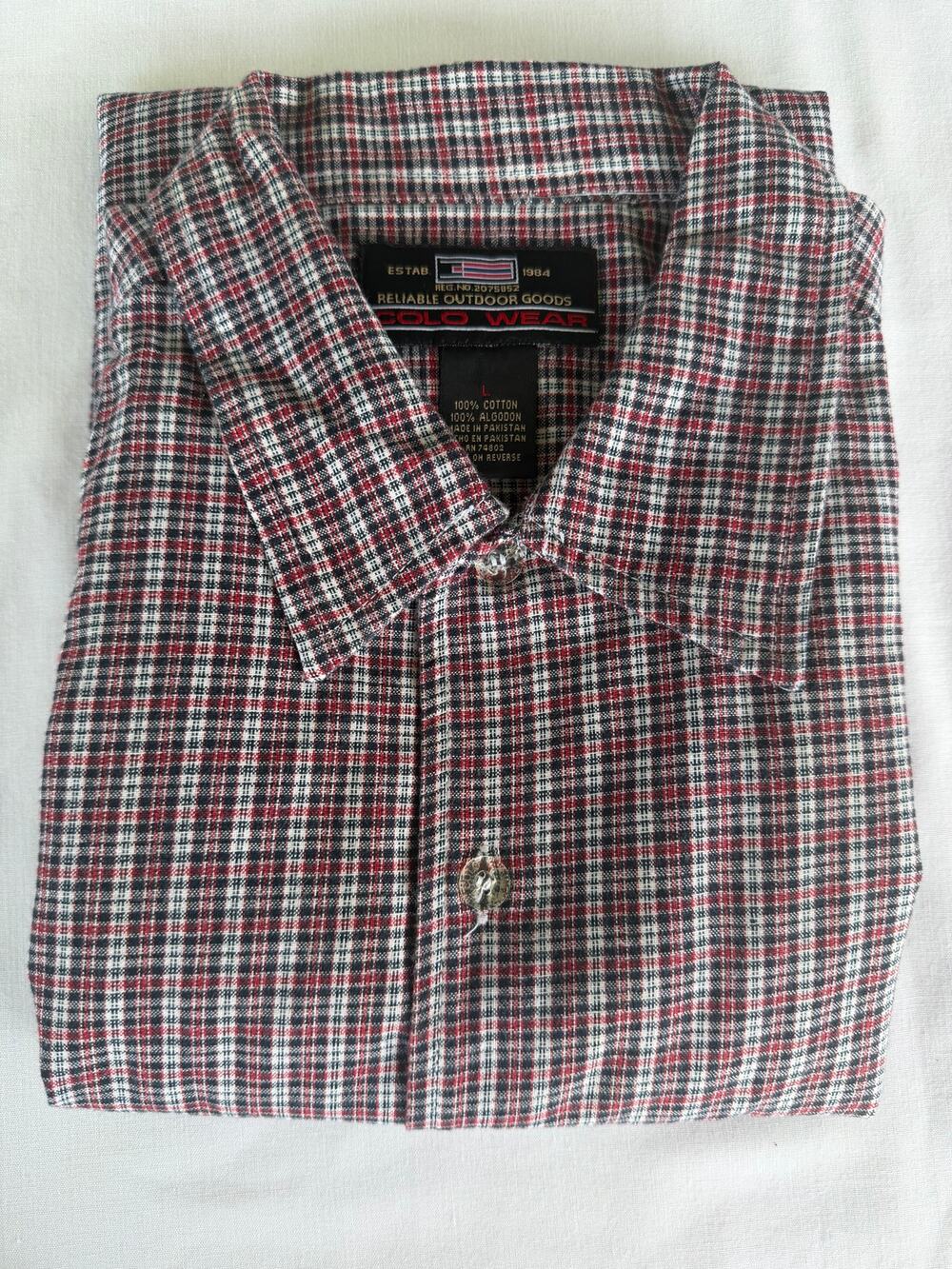 Outdoor Lumberjack Colo Wear 100%Cotton Men's Black/Red Plaid Short Sleeve Large